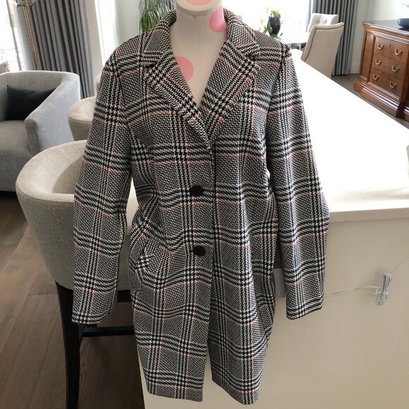 Sigrid Olsen New Fusion Plaid 2 Button Notch Collar Coat Blk White Red Sz 12 NWT - Picture 15 of 15